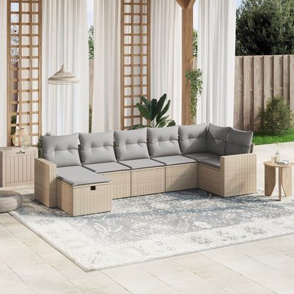 7-tlg. Garten-Sofagarnitur mit Kissen Beige Poly Rattan