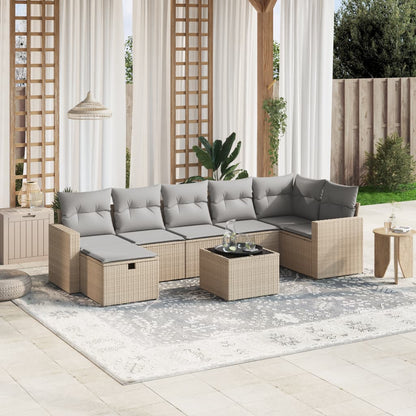 8-tlg. Garten-Sofagarnitur mit Kissen Beige Poly Rattan