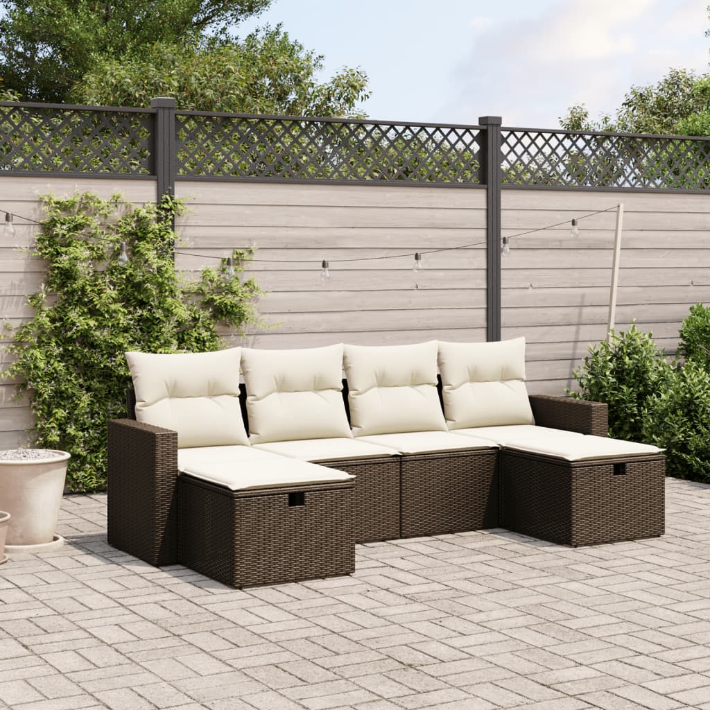 6-tlg. Garten-Sofagarnitur mit Kissen Braun Poly Rattan