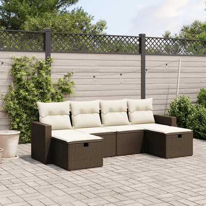 6-tlg. Garten-Sofagarnitur mit Kissen Braun Poly Rattan