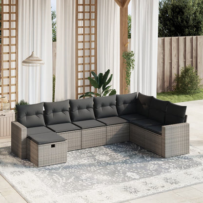 8-tlg. Garten-Sofagarnitur mit Kissen Grau Poly Rattan