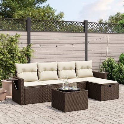 6-tlg. Garten-Sofagarnitur mit Kissen Braun Poly Rattan
