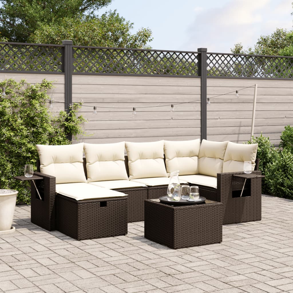 6-tlg. Garten-Sofagarnitur mit Kissen Braun Poly Rattan