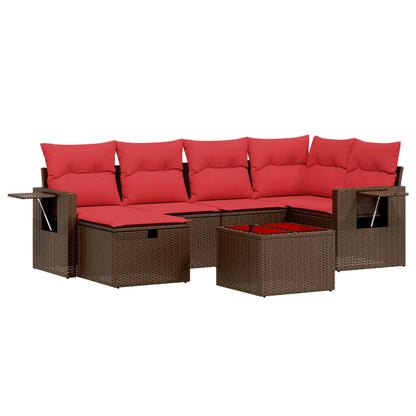 7-teiliges Gartensofa-Set mit Kissen, braun, Polyrattan