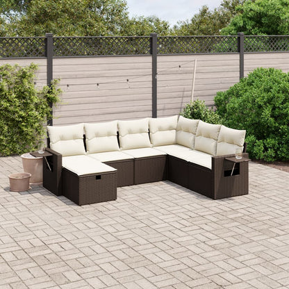 7-tlg. Garten-Sofagarnitur mit Kissen Braun Poly Rattan