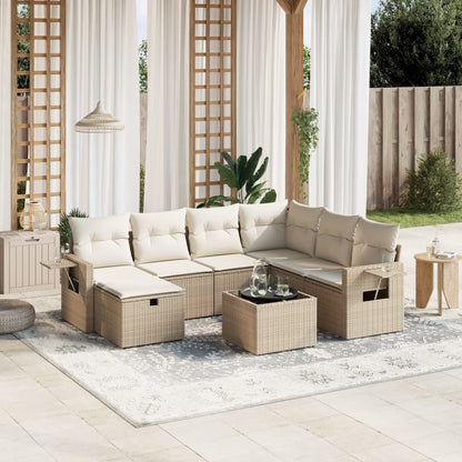 8-tlg. Garten-Sofagarnitur mit Kissen Beige Poly Rattan