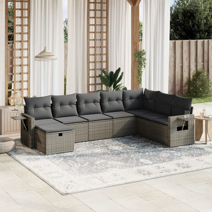 8-tlg. Garten-Sofagarnitur mit Kissen Grau Poly Rattan