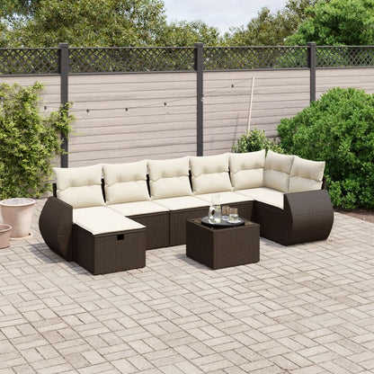 8-tlg. Garten-Sofagarnitur mit Kissen Braun Poly Rattan