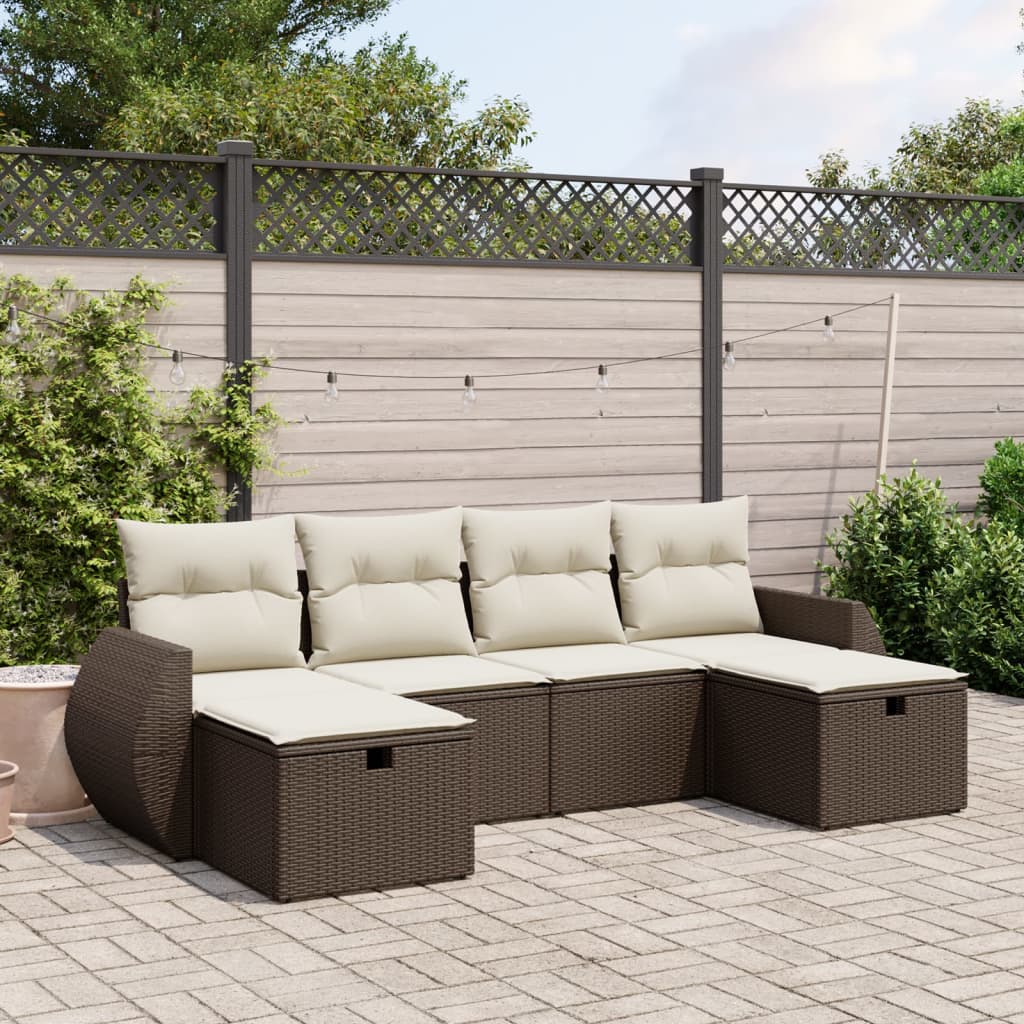 6-tlg. Garten-Sofagarnitur mit Kissen Braun Poly Rattan