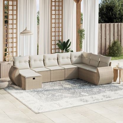 8-tlg. Garten-Sofagarnitur mit Kissen Beige Poly Rattan