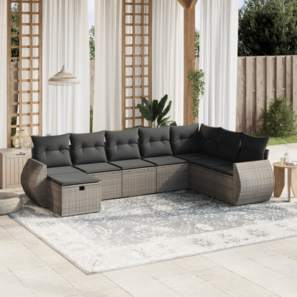 8-tlg. Garten-Sofagarnitur mit Kissen Grau Poly Rattan