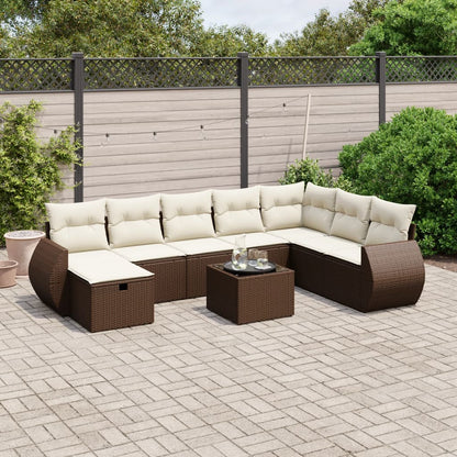 9-tlg. Garten-Sofagarnitur mit Kissen Braun Poly Rattan