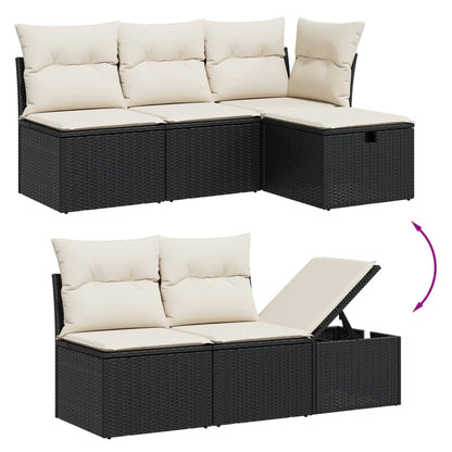 5-tlg. Garten-Sofagarnitur mit Kissen Schwarz Poly Rattan