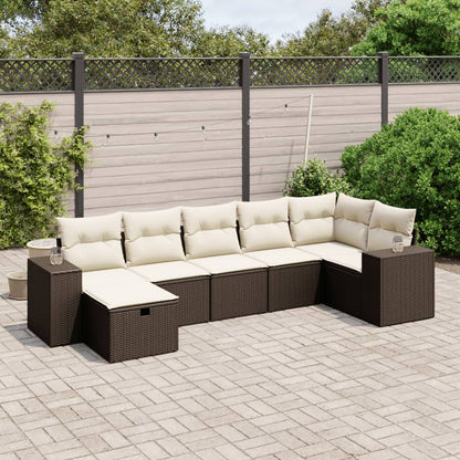 7-tlg. Garten-Sofagarnitur mit Kissen Braun Poly Rattan