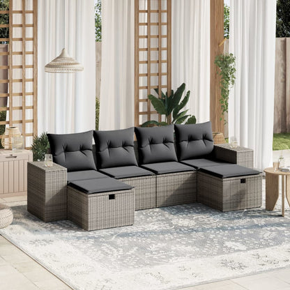 6-tlg. Garten-Sofagarnitur mit Kissen Grau Poly Rattan