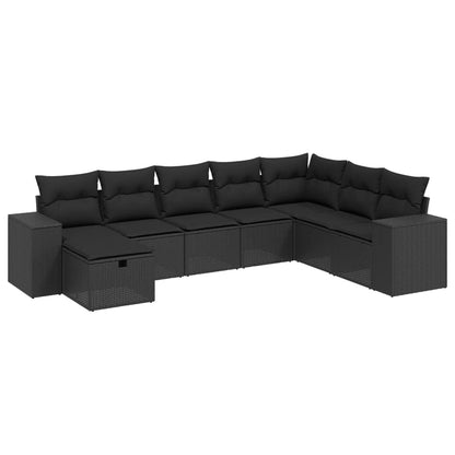 8-tlg. Garten-Sofagarnitur mit Kissen Schwarz Poly Rattan