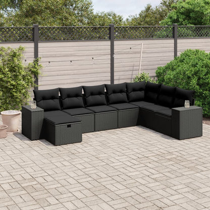 8-tlg. Garten-Sofagarnitur mit Kissen Schwarz Poly Rattan