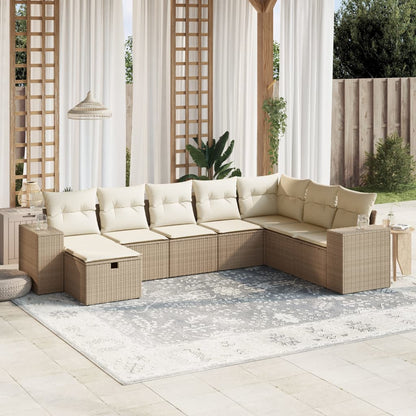 8-tlg. Garten-Sofagarnitur mit Kissen Beige Poly Rattan