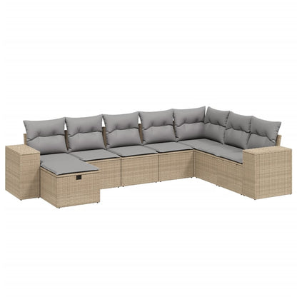 8-tlg. Garten-Sofagarnitur mit Kissen Beige Poly Rattan