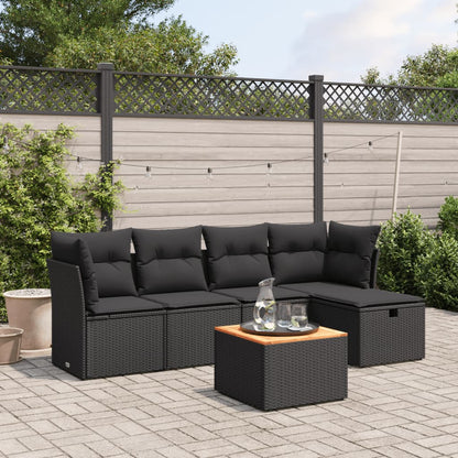 6-tlg. Garten-Sofagarnitur mit Kissen Schwarz Poly Rattan