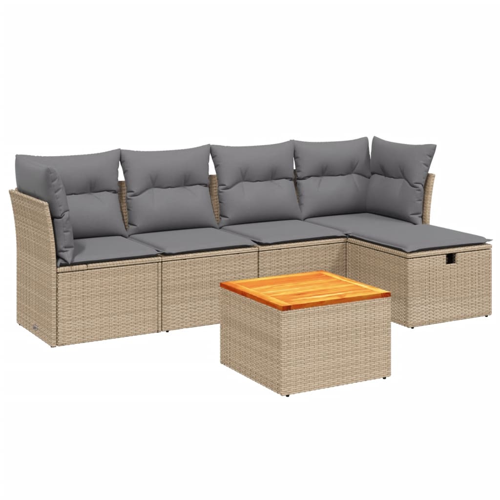 6-tlg. Garten-Sofagarnitur mit Kissen Beige Poly Rattan