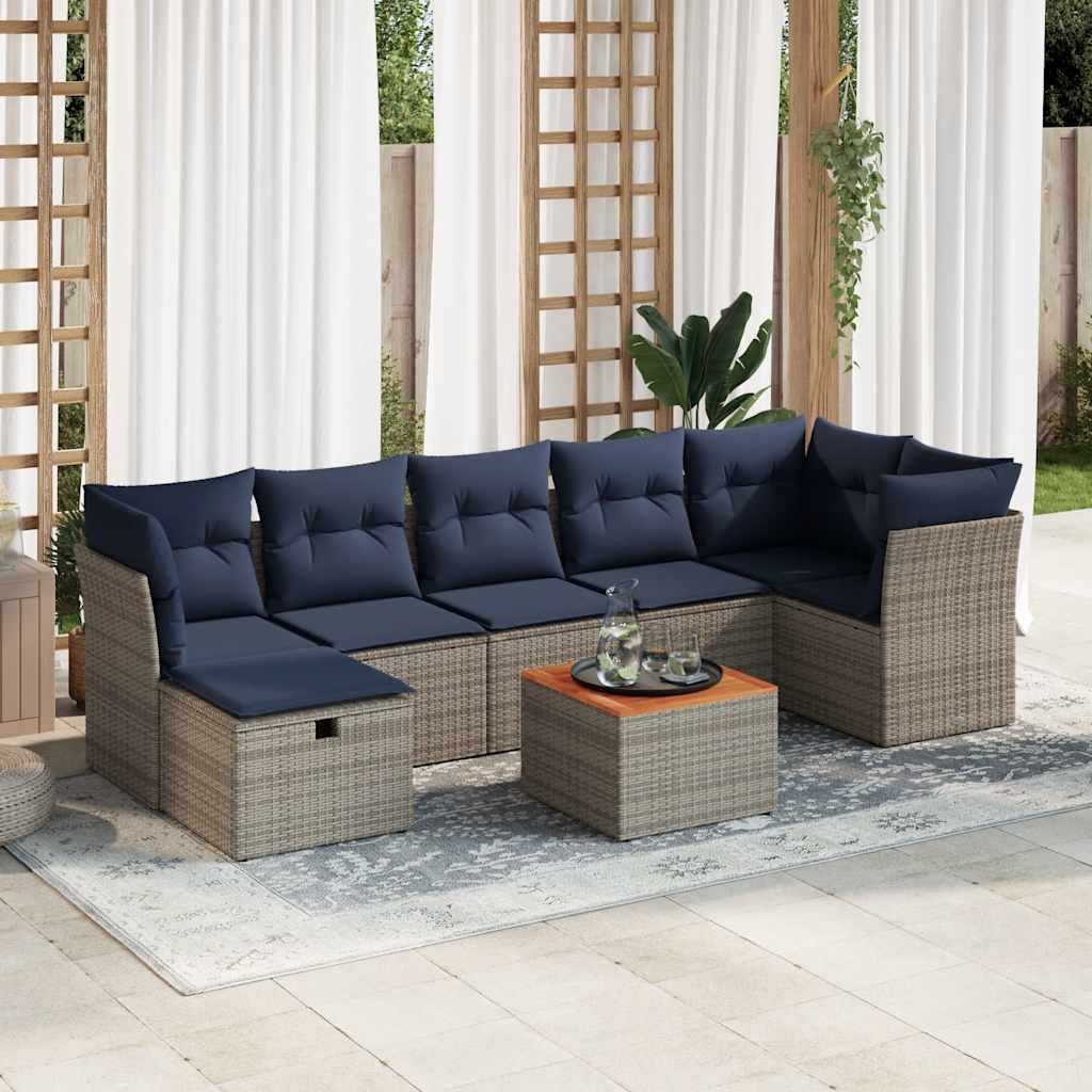 8-teiliges Gartensofa-Set mit Kissen, grau, Polyrattan
