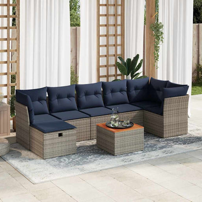 8-teiliges Gartensofa-Set mit Kissen, grau, Polyrattan