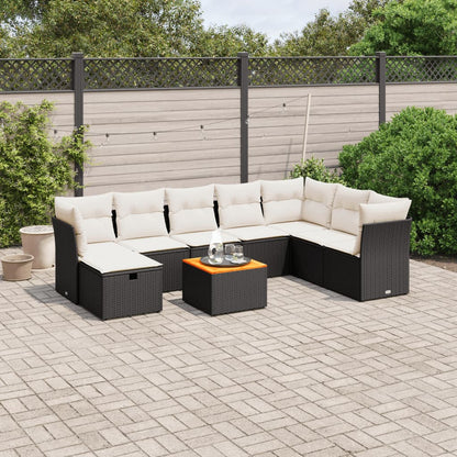 9-tlg. Garten-Sofagarnitur mit Kissen Schwarz Poly Rattan