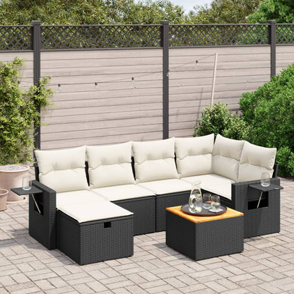 7-tlg. Garten-Sofagarnitur mit Kissen Schwarz Poly Rattan