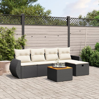 6-tlg. Garten-Sofagarnitur mit Kissen Schwarz Poly Rattan