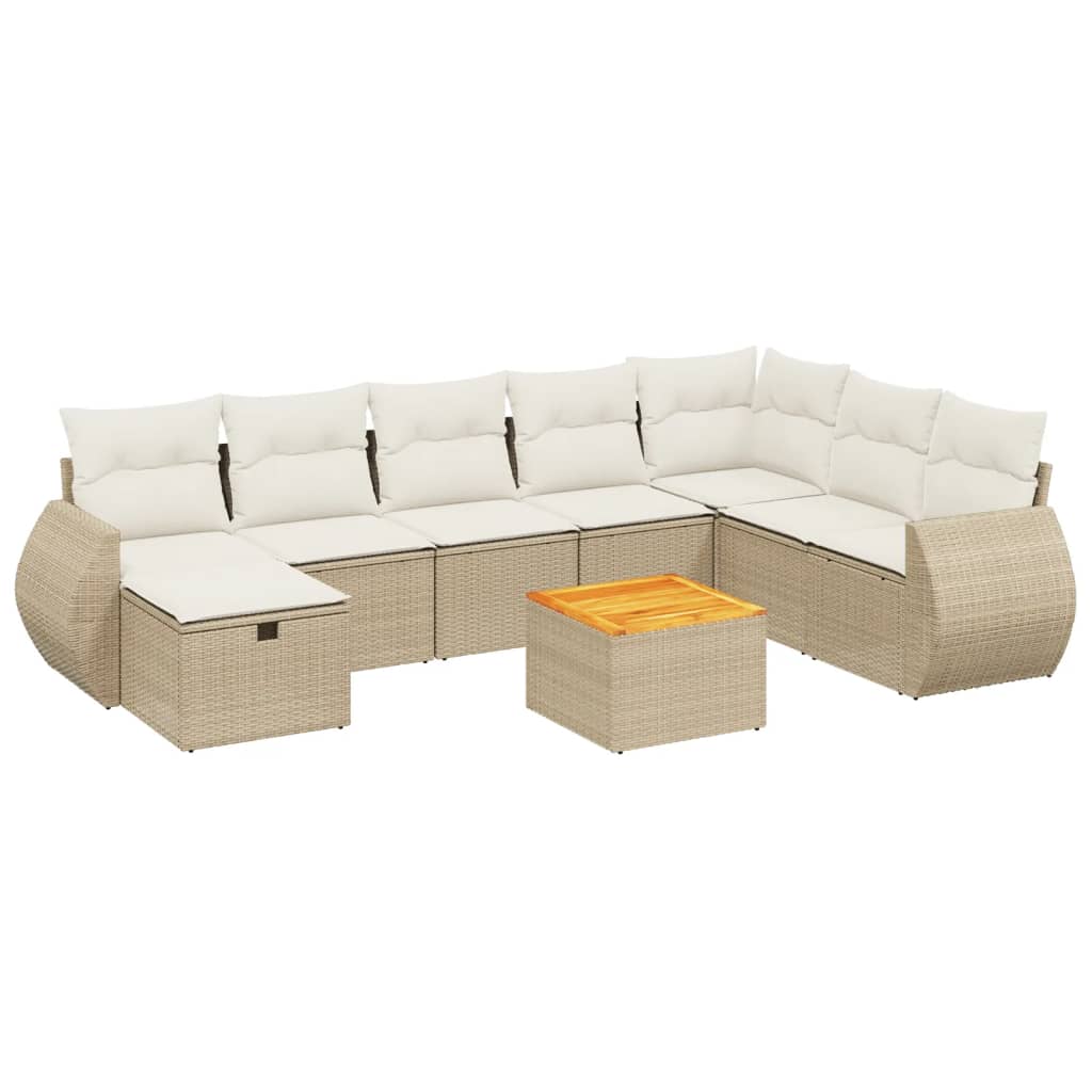 9-tlg. Garten-Sofagarnitur mit Kissen Beige Poly Rattan