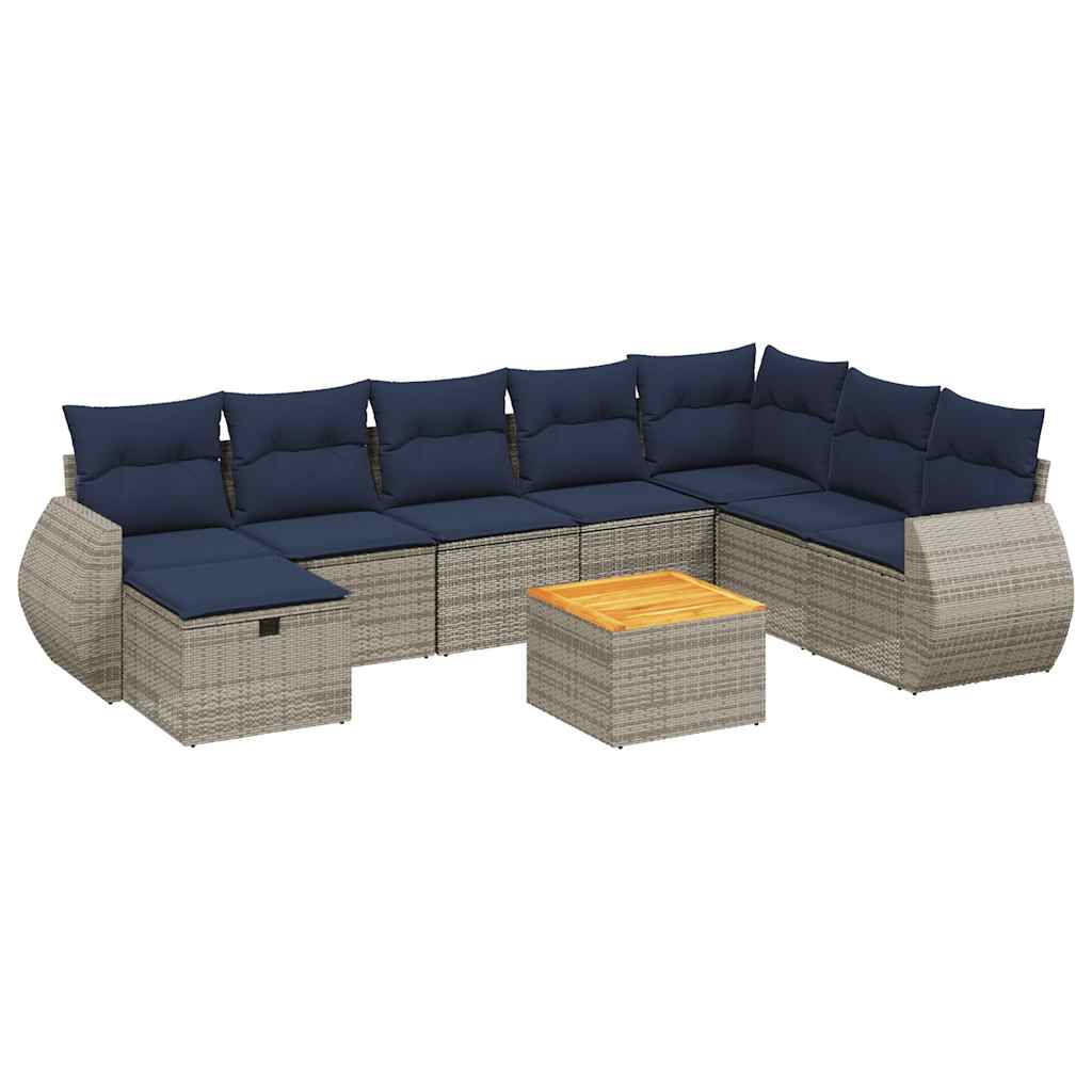 9-teiliges Gartensofa-Set mit Kissen, grau, Polyrattan