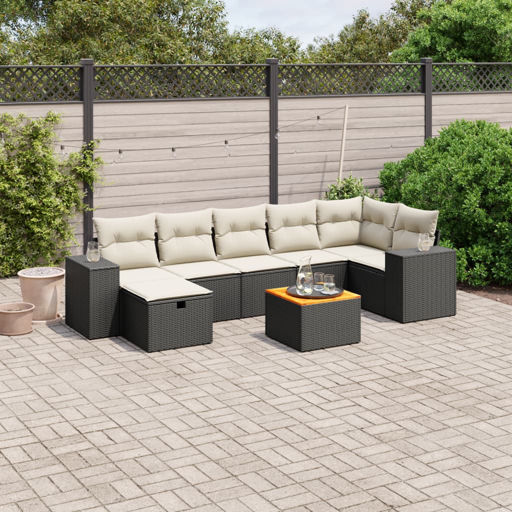 8-tlg. Garten-Sofagarnitur mit Kissen Schwarz Poly Rattan