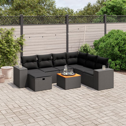 8-tlg. Garten-Sofagarnitur mit Kissen Schwarz Poly Rattan