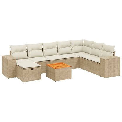 9-tlg. Garten-Sofagarnitur mit Kissen Beige Poly Rattan