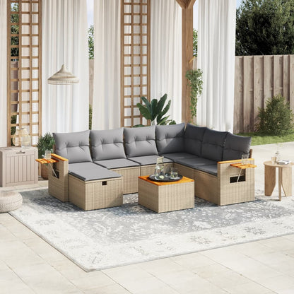8-tlg. Garten-Sofagarnitur mit Kissen Beige Poly Rattan