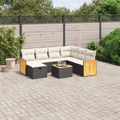 8-tlg. Garten-Sofagarnitur mit Kissen Schwarz Poly Rattan
