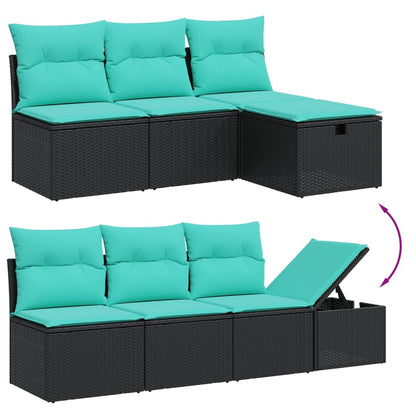 8-teiliges Gartensofa-Set mit Kissen, schwarzes Polyrattan