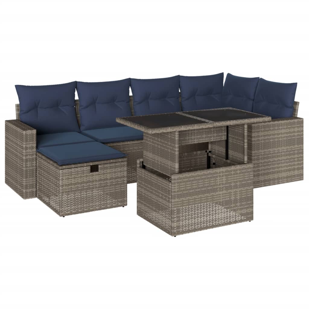 7-teiliges Gartensofa-Set mit Kissen, grau, Polyrattan