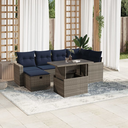 7-teiliges Gartensofa-Set mit Kissen, grau, Polyrattan