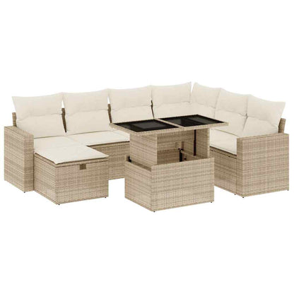 8-tlg. Garten-Sofagarnitur mit Kissen Beige Poly Rattan