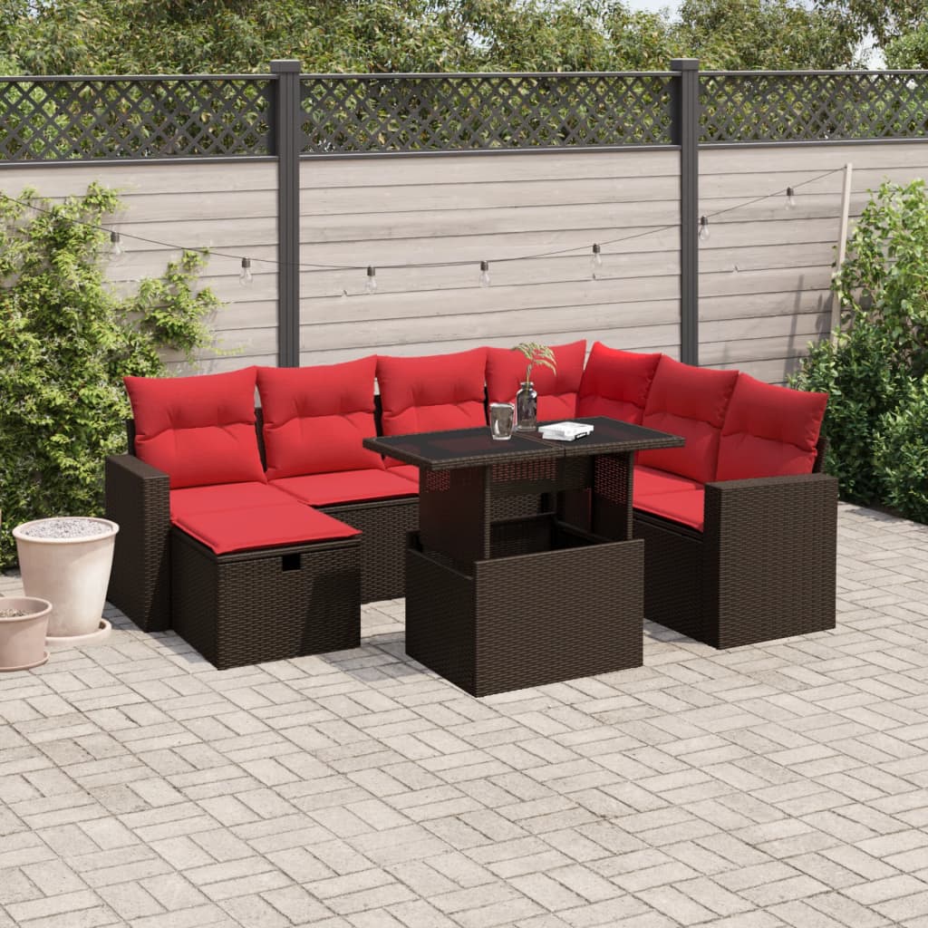 8-teiliges Gartensofa-Set mit Kissen, braun, Polyrattan