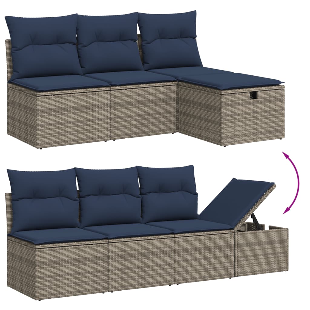 9-teiliges Gartensofa-Set mit Kissen, grau, Polyrattan