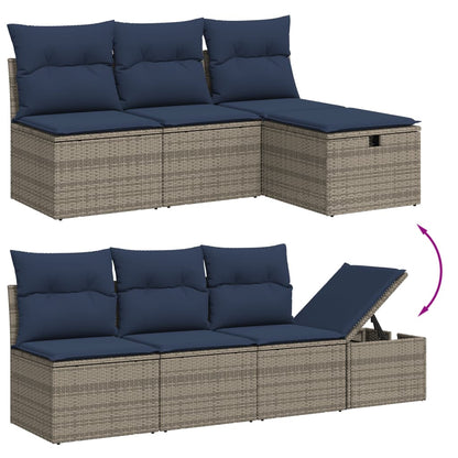 9-teiliges Gartensofa-Set mit Kissen, grau, Polyrattan