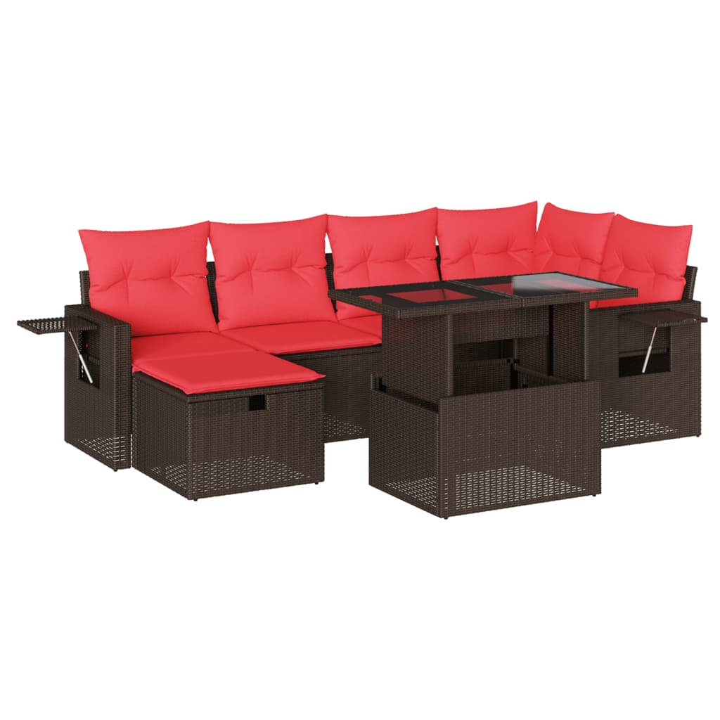 7-teiliges Gartensofa-Set mit Kissen, braun, Polyrattan