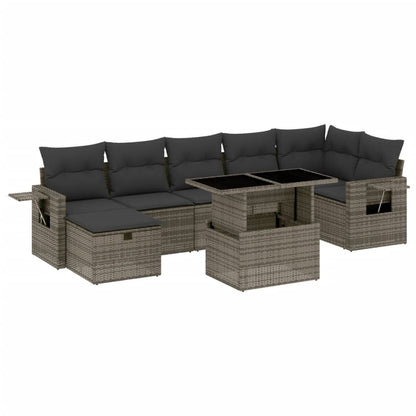 8-tlg. Garten-Sofagarnitur mit Kissen Grau Poly Rattan