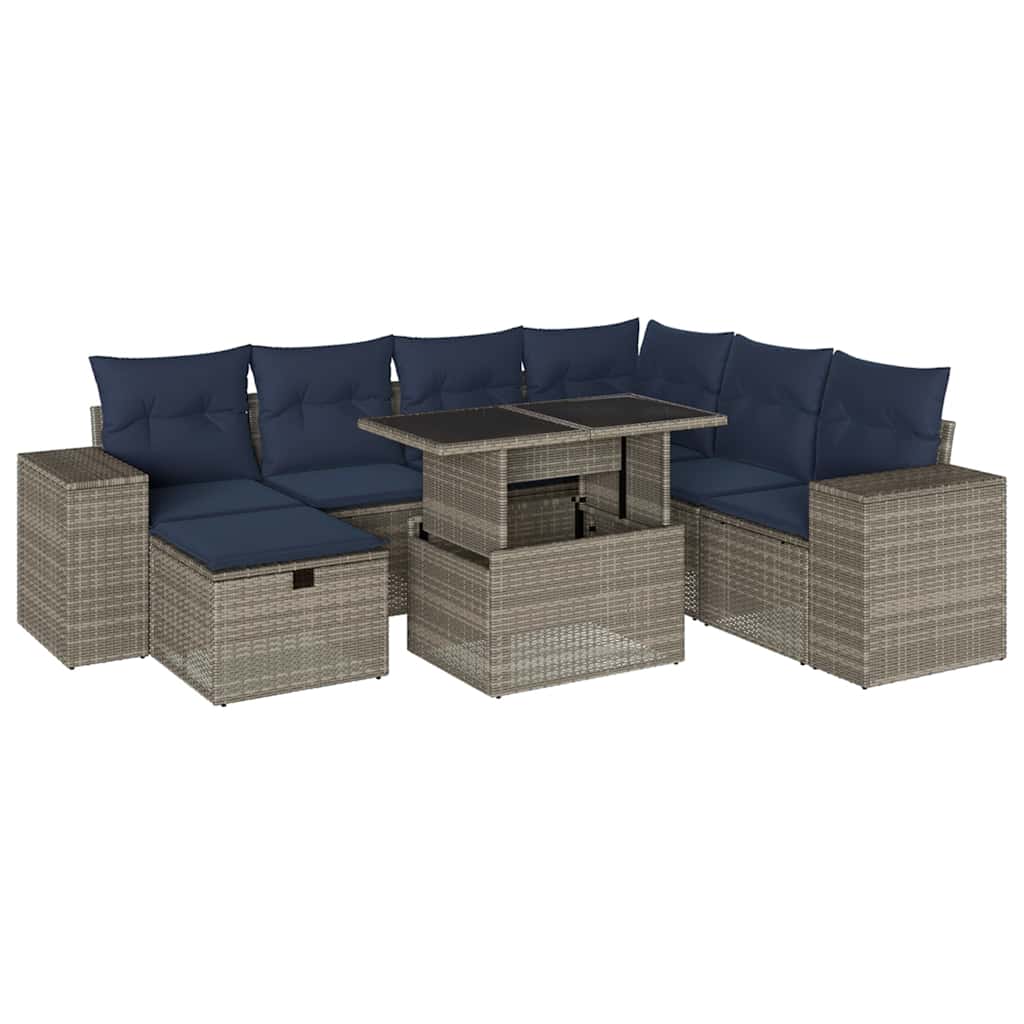8-teiliges Gartensofa-Set mit Kissen, grau, Polyrattan