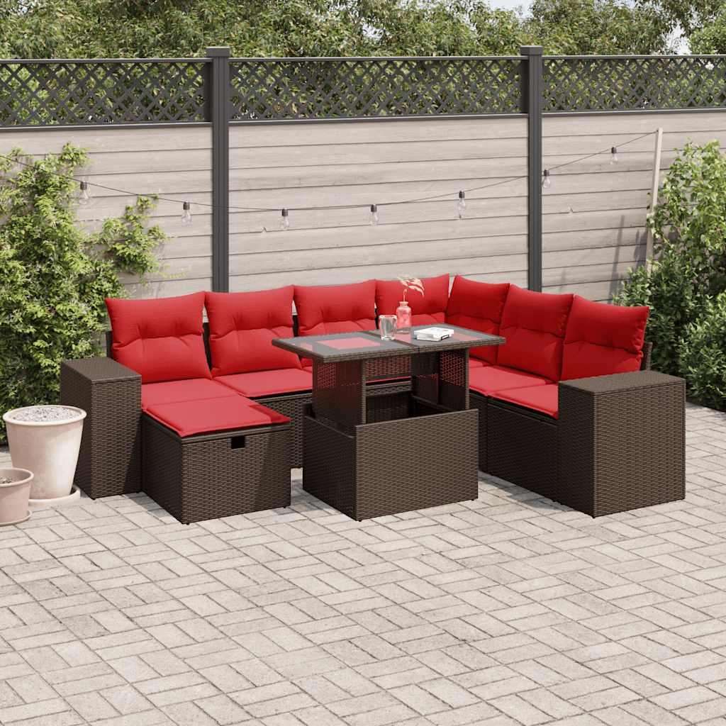 8-teiliges Gartensofa-Set mit Kissen, braun, Polyrattan