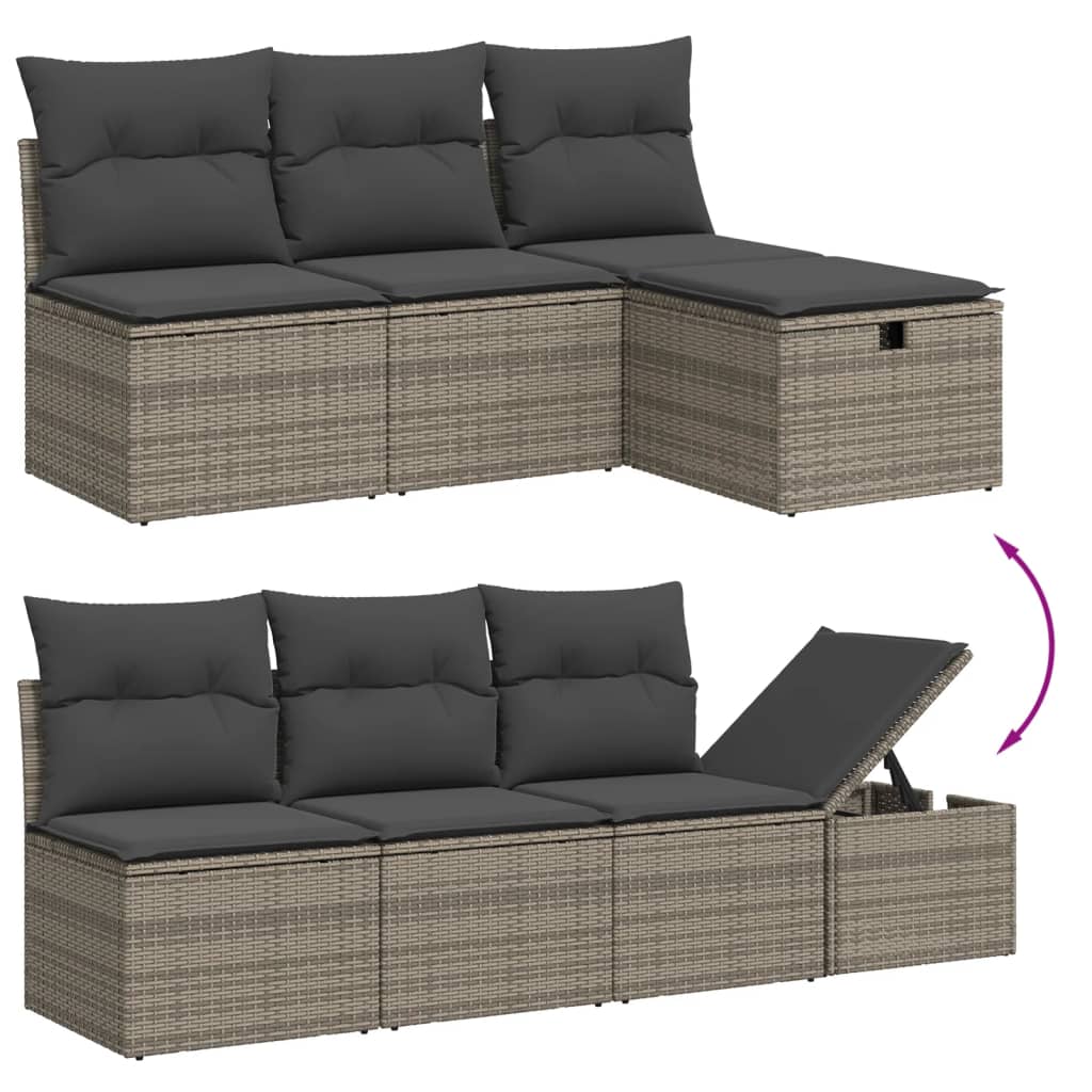 9-tlg. Garten-Sofagarnitur mit Kissen Grau Poly Rattan