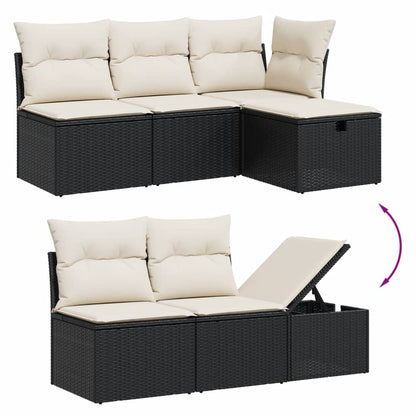 8-tlg. Garten-Sofagarnitur mit Kissen Schwarz Poly Rattan